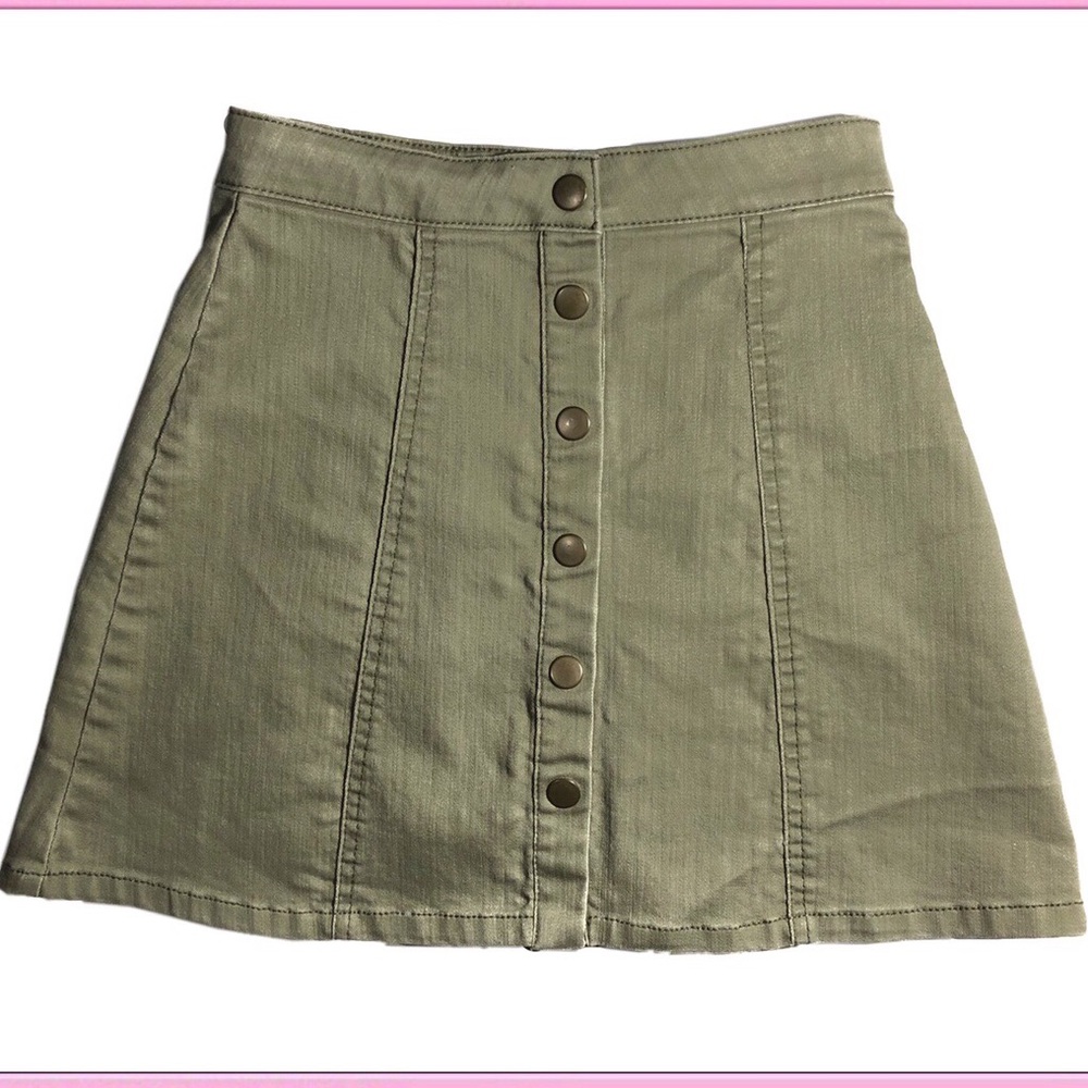 olive green button down mini skirt